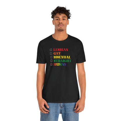 Human Checkbox Pride T-Shirt — "Human" Rainbow Equality Tee