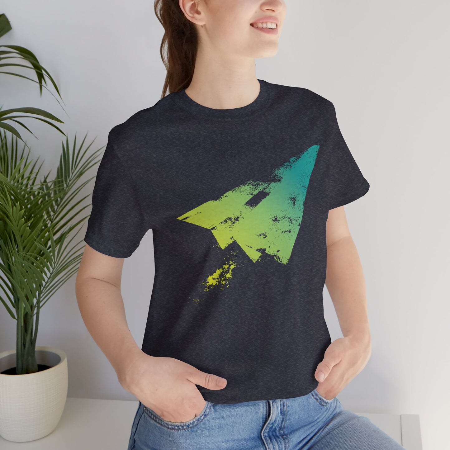 Paper Airplane Graphic Tee — Green Gradient Flight T‑Shirt