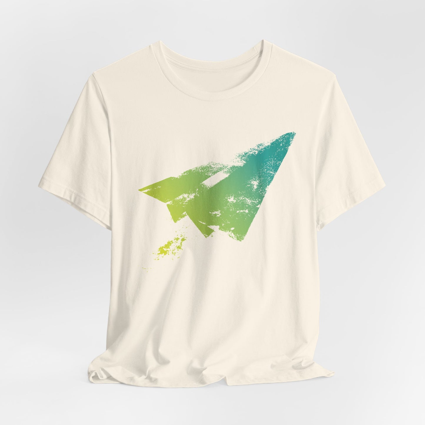 Paper Airplane Graphic Tee — Green Gradient Flight T‑Shirt