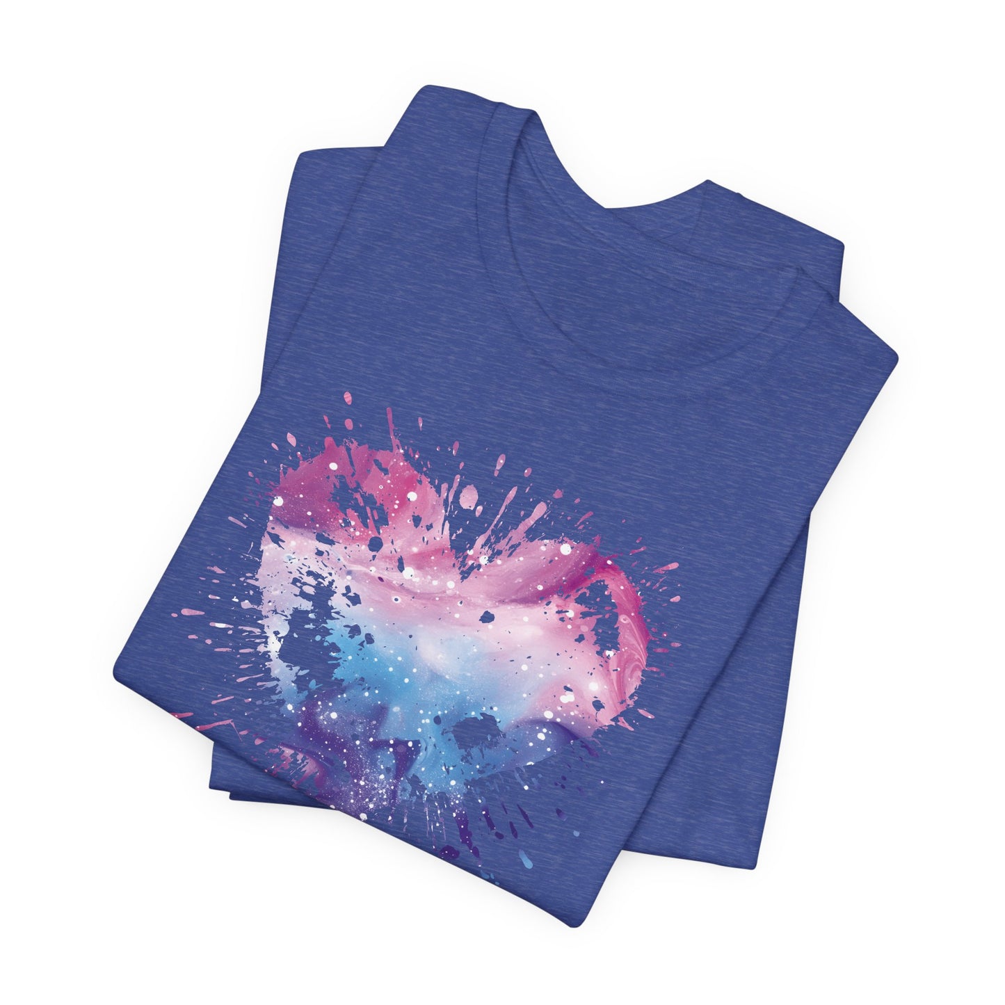 Watercolor Splatter Heart T‑Shirt — Galaxy Pink & Blue Drip Tee