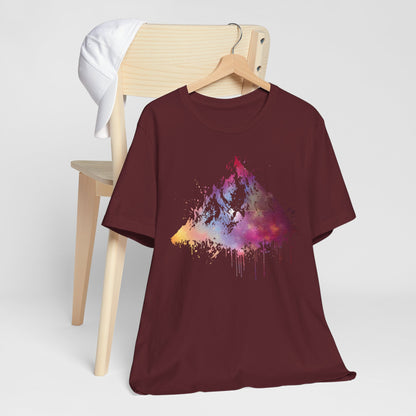 Space Mountain Watercolor Tee — Colorful Drip Peak Graphic T-Shirt