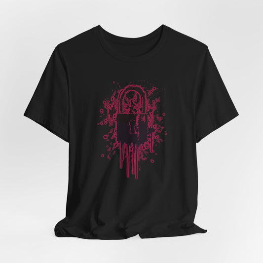 Locked Up Graphic Tee — Dark Splatter Lock Design