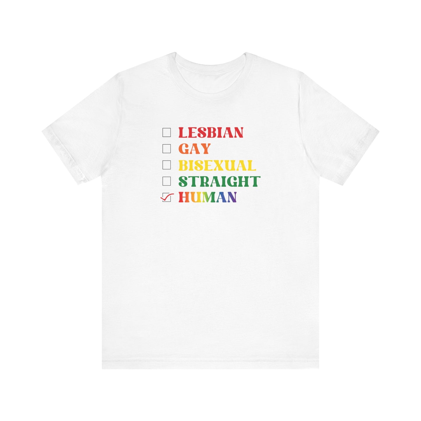 Human Checkbox Pride T-Shirt — "Human" Rainbow Equality Tee