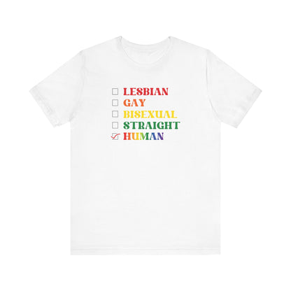 Human Checkbox Pride T-Shirt — "Human" Rainbow Equality Tee