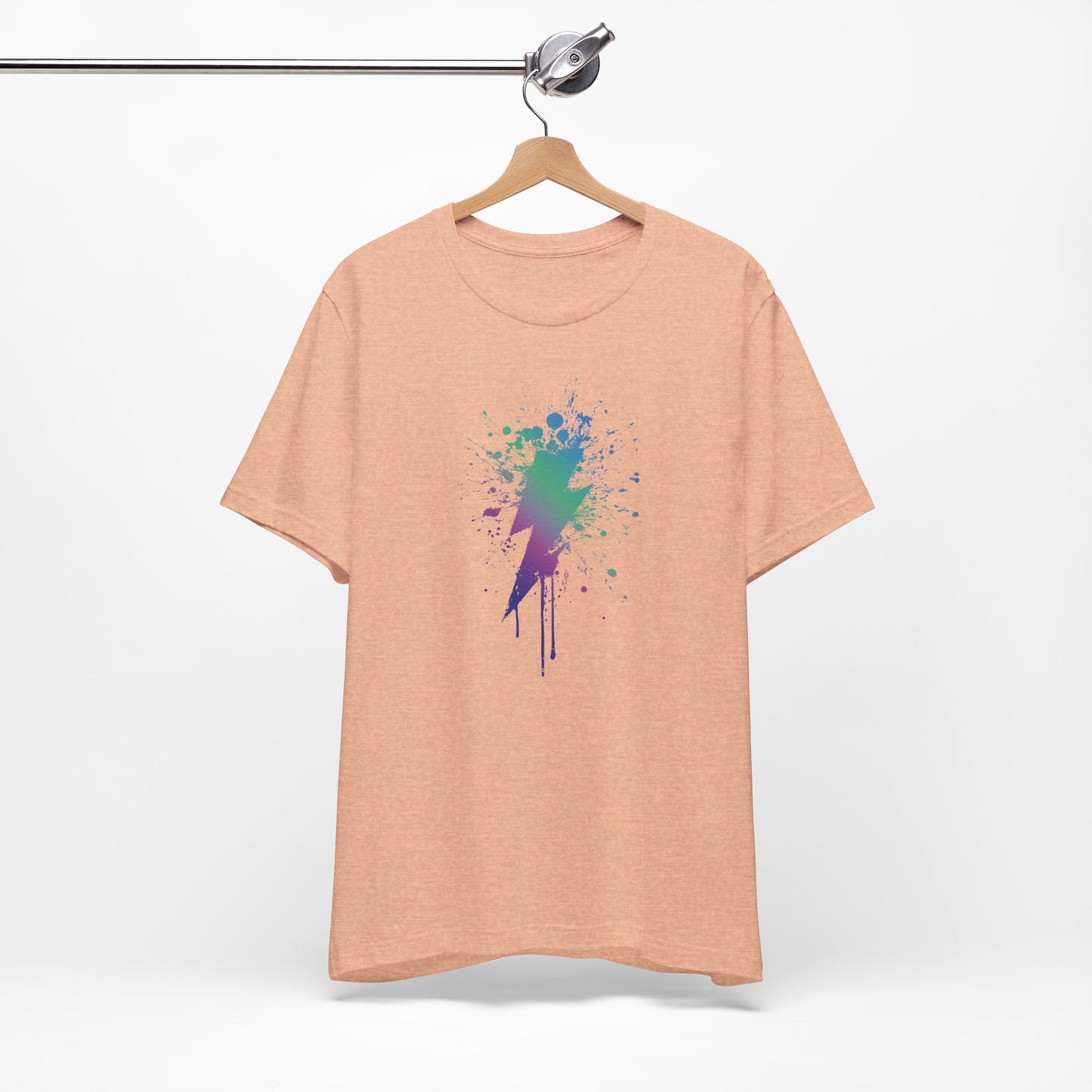 Lightning Bolt Paint-Splash T-Shirt — Colorful Graffiti Graphic Tee