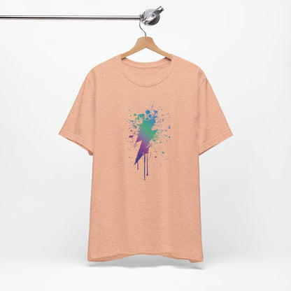 Lightning Bolt Paint-Splash T-Shirt — Colorful Graffiti Graphic Tee
