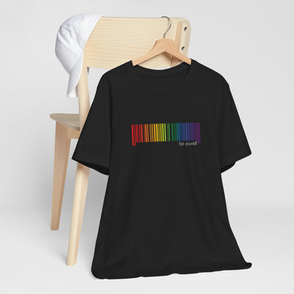 Rainbow Barcode T-Shirt — Minimal Pride Graphic Tee