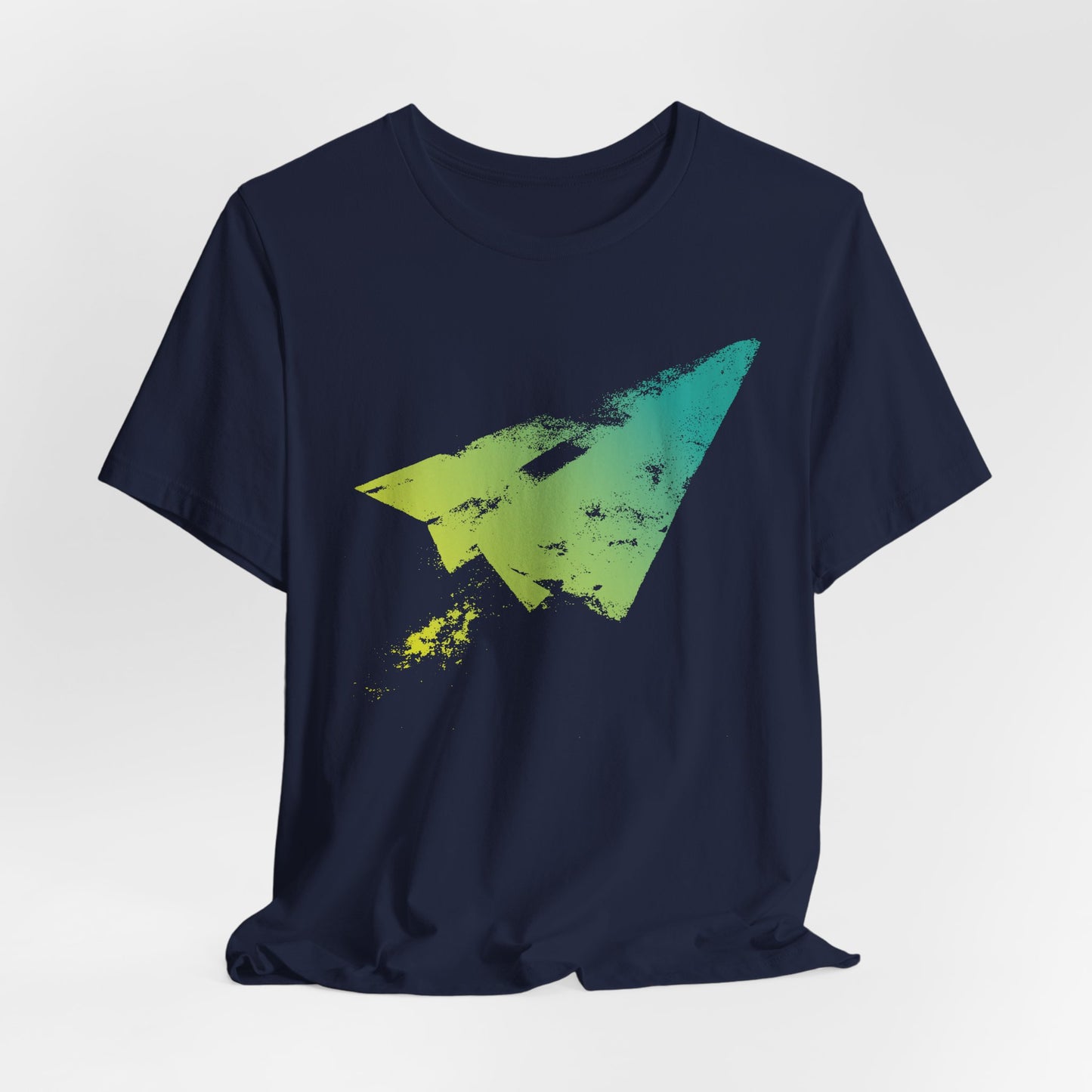 Paper Airplane Graphic Tee — Green Gradient Flight T‑Shirt