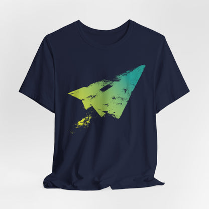 Paper Airplane Graphic Tee — Green Gradient Flight T‑Shirt