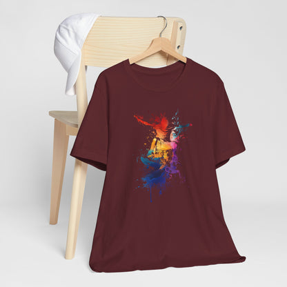 Skateboard Splash Tee — Colorful Watercolor Skateboarder Graphic T‑Shirt