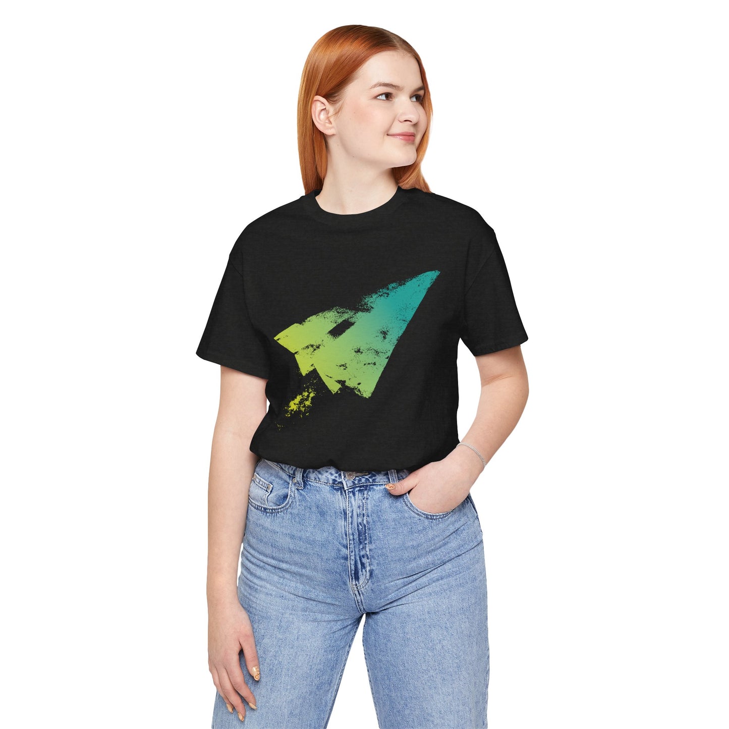 Paper Airplane Graphic Tee — Green Gradient Flight T‑Shirt