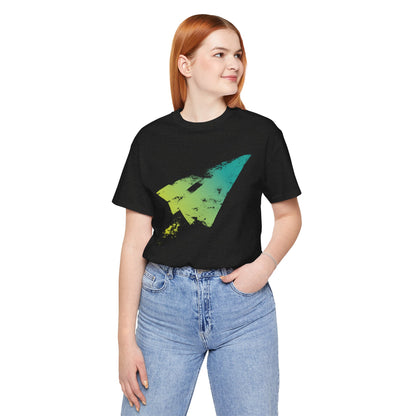 Paper Airplane Graphic Tee — Green Gradient Flight T‑Shirt