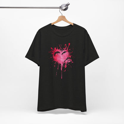Heart Paint Splash T‑Shirt — Watercolor Pink Heart Graphic Tee