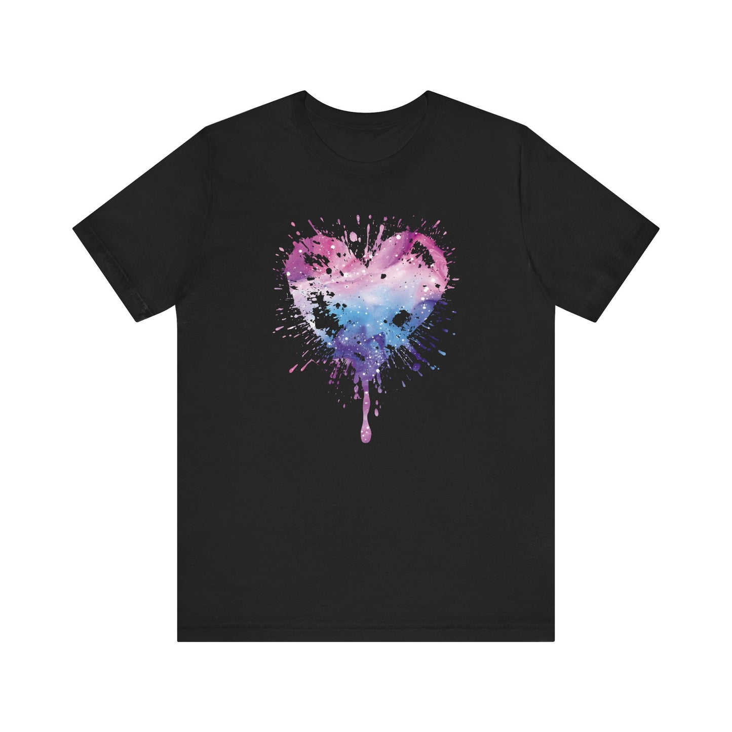 Watercolor Splatter Heart T‑Shirt — Galaxy Pink & Blue Drip Tee