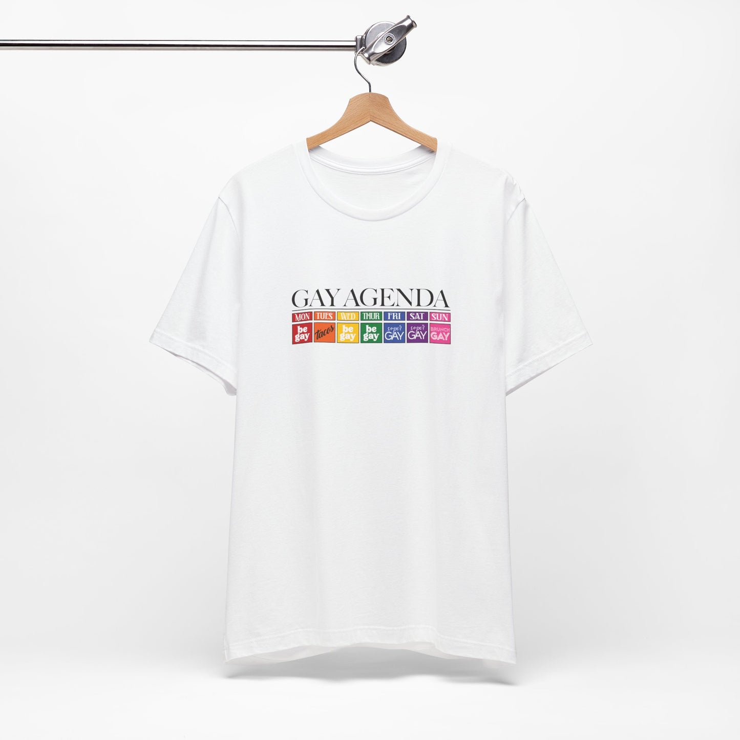 Gay Agenda Rainbow Graphic Tee — LGBTQ+ Pride Short Sleeve Shirt