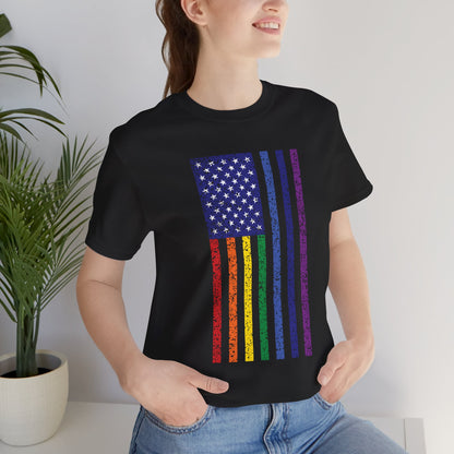 LGBTQ+ Distressed American Flag T-Shirt
