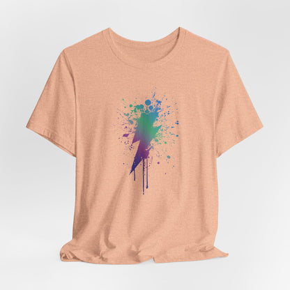 Lightning Bolt Paint-Splash T-Shirt — Colorful Graffiti Graphic Tee