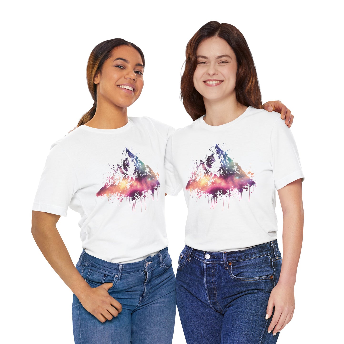 Space Mountain Watercolor Tee — Colorful Drip Peak Graphic T-Shirt