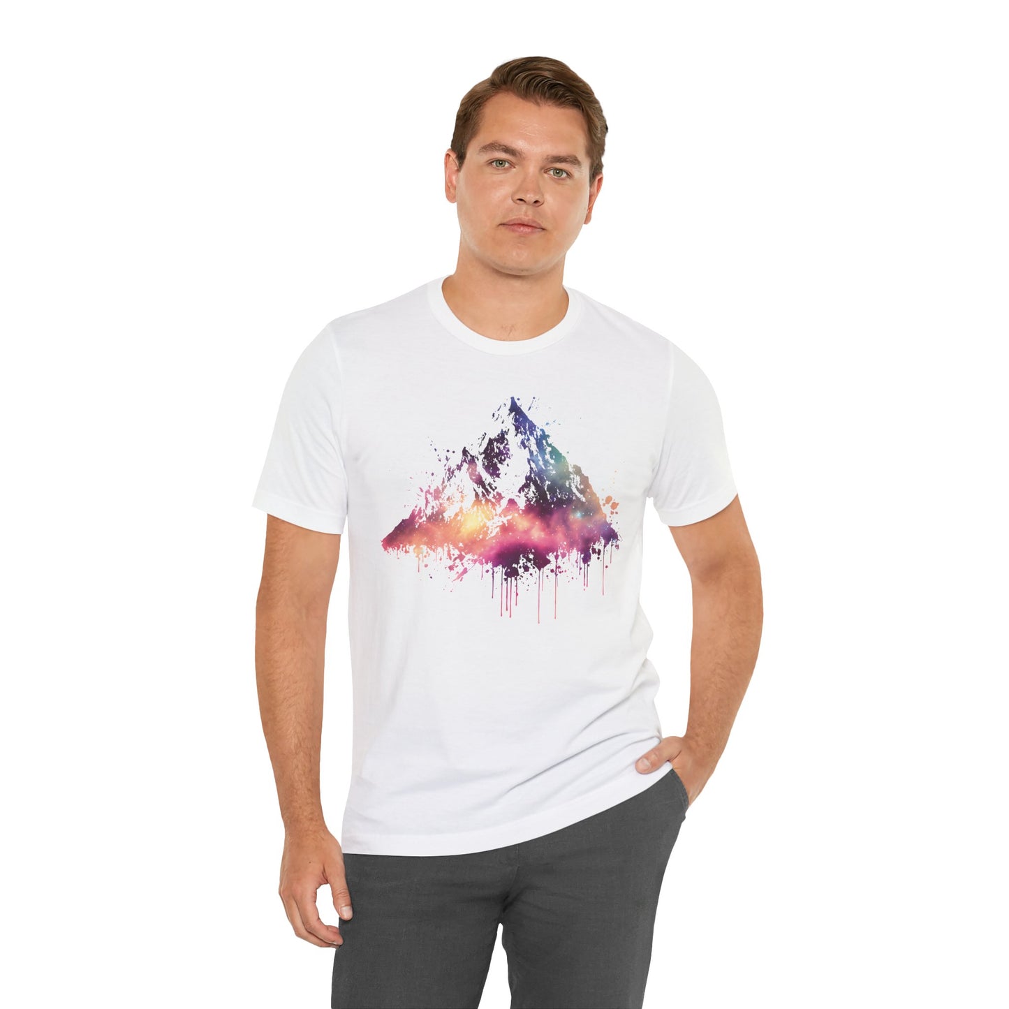 Space Mountain Watercolor Tee — Colorful Drip Peak Graphic T-Shirt