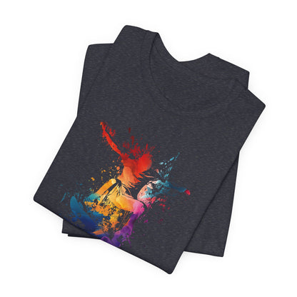 Skateboard Splash Tee — Colorful Watercolor Skateboarder Graphic T‑Shirt