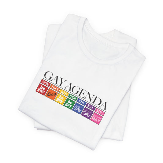 Gay Agenda Rainbow Graphic Tee — LGBTQ+ Pride Short Sleeve Shirt