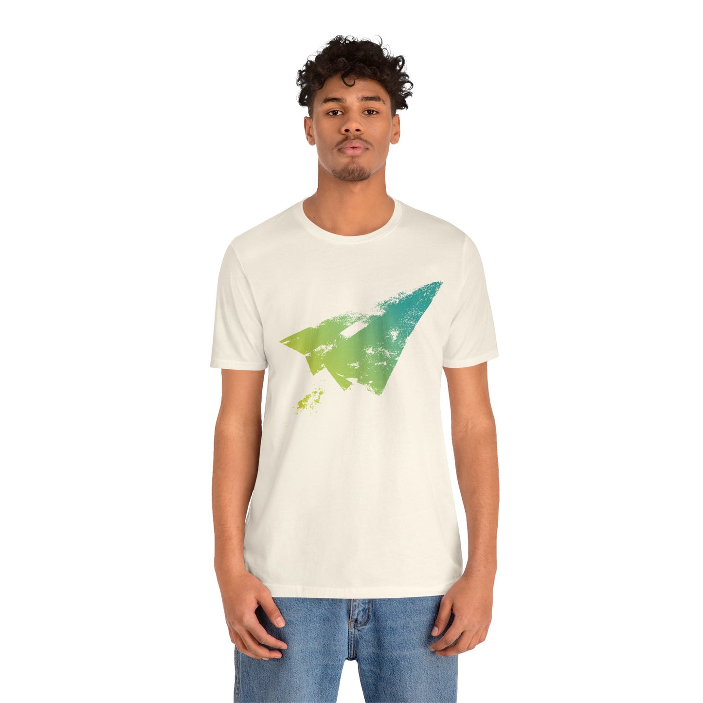 Paper Airplane Graphic Tee — Green Gradient Flight T‑Shirt