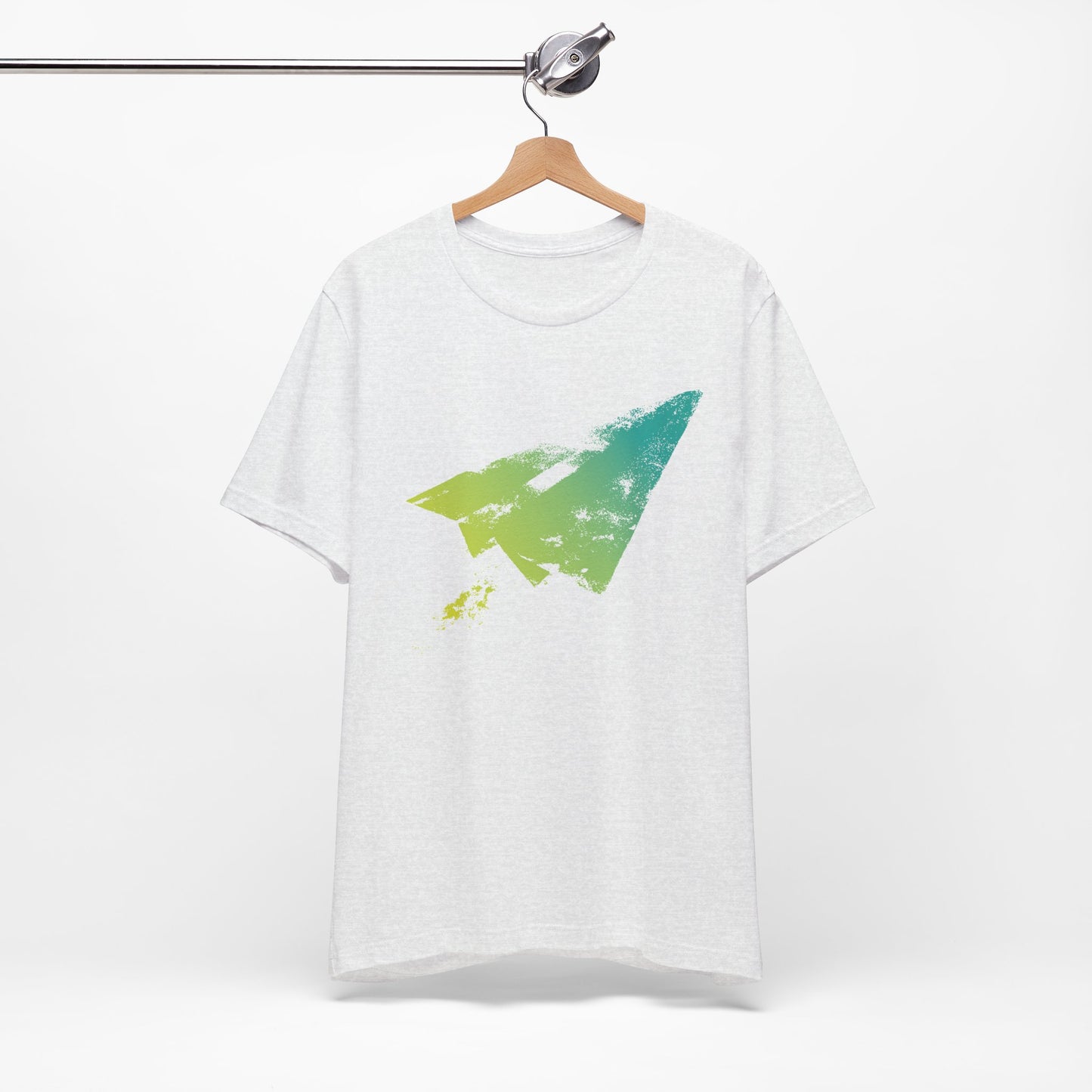 Paper Airplane Graphic Tee — Green Gradient Flight T‑Shirt