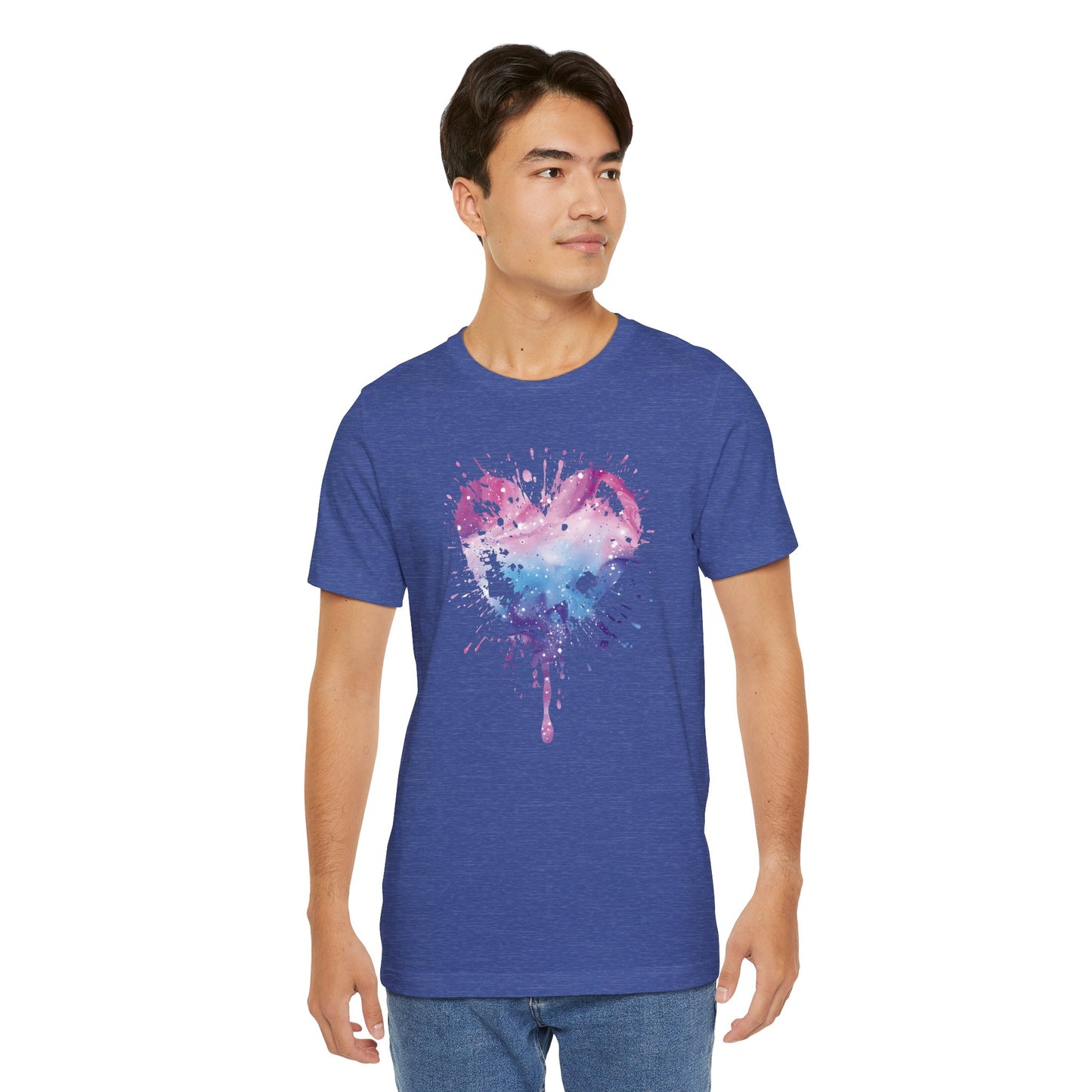 Watercolor Splatter Heart T‑Shirt — Galaxy Pink & Blue Drip Tee