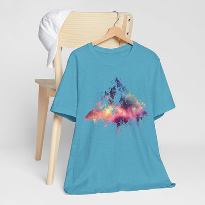 Space Mountain Watercolor Tee — Colorful Drip Peak Graphic T-Shirt