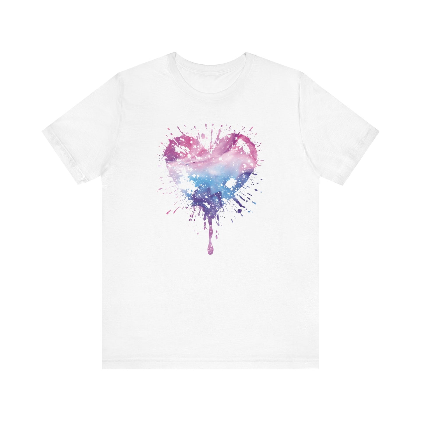 Watercolor Splatter Heart T‑Shirt — Galaxy Pink & Blue Drip Tee