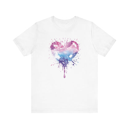 Watercolor Splatter Heart T‑Shirt — Galaxy Pink & Blue Drip Tee