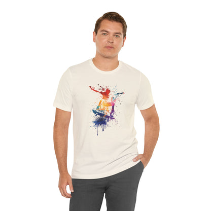 Skateboard Splash Tee — Colorful Watercolor Skateboarder Graphic T‑Shirt