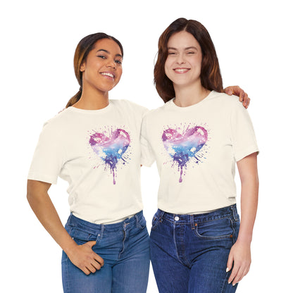 Watercolor Splatter Heart T‑Shirt — Galaxy Pink & Blue Drip Tee