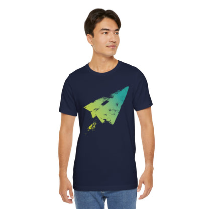 Paper Airplane Graphic Tee — Green Gradient Flight T‑Shirt