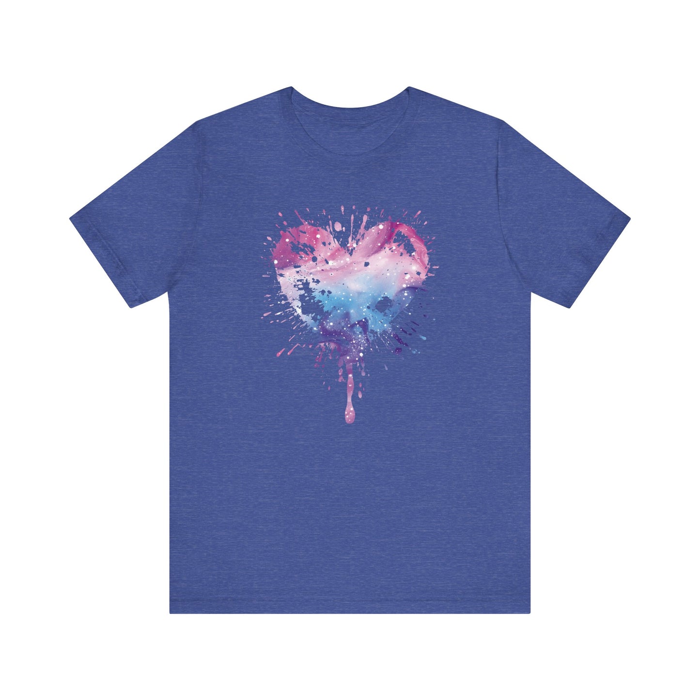 Watercolor Splatter Heart T‑Shirt — Galaxy Pink & Blue Drip Tee