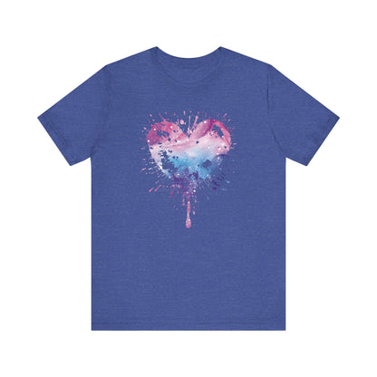Watercolor Splatter Heart T‑Shirt — Galaxy Pink & Blue Drip Tee