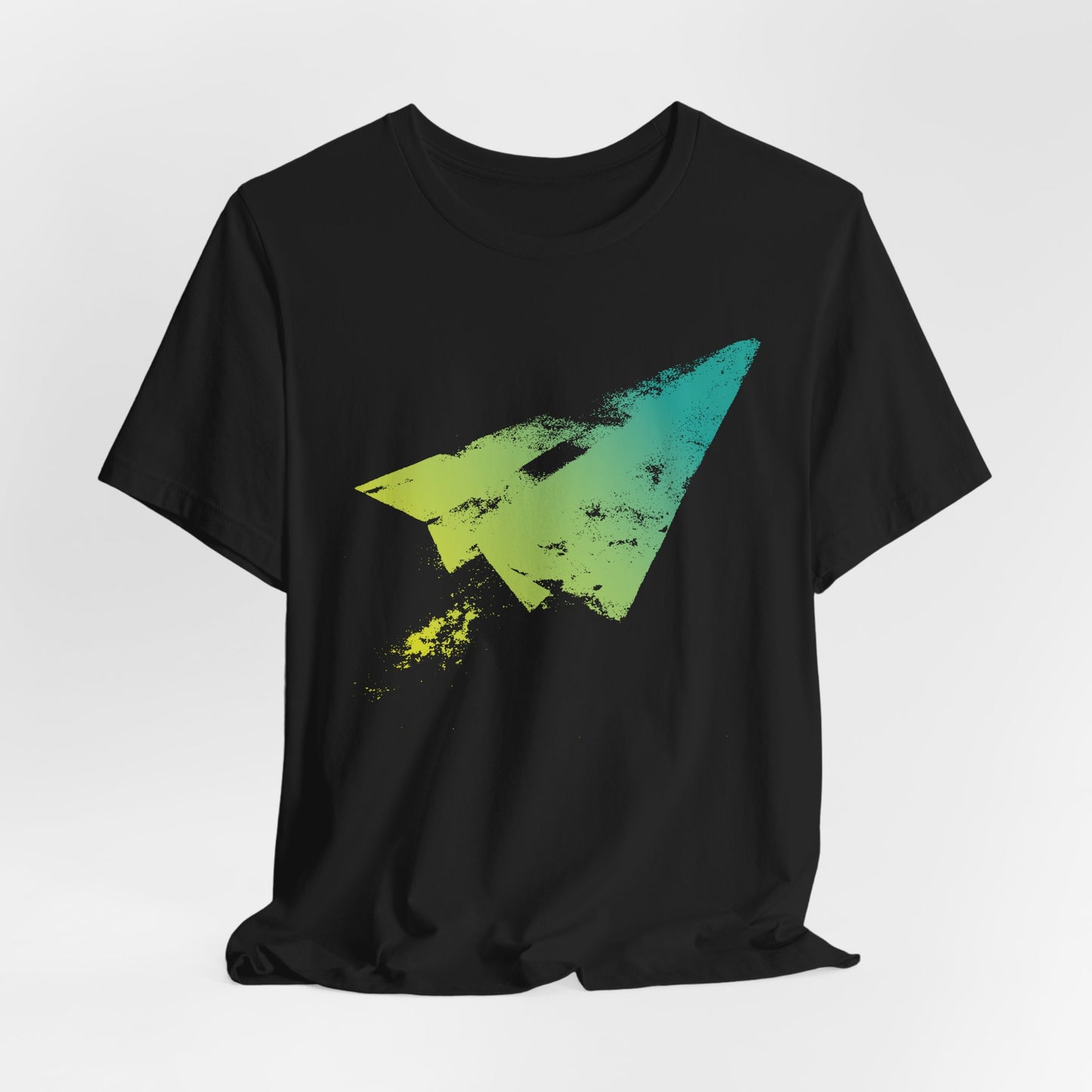 Paper Airplane Graphic Tee — Green Gradient Flight T‑Shirt
