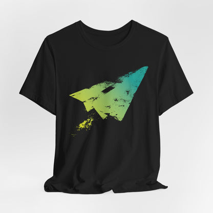 Paper Airplane Graphic Tee — Green Gradient Flight T‑Shirt