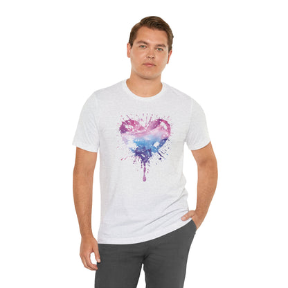 Watercolor Splatter Heart T‑Shirt — Galaxy Pink & Blue Drip Tee