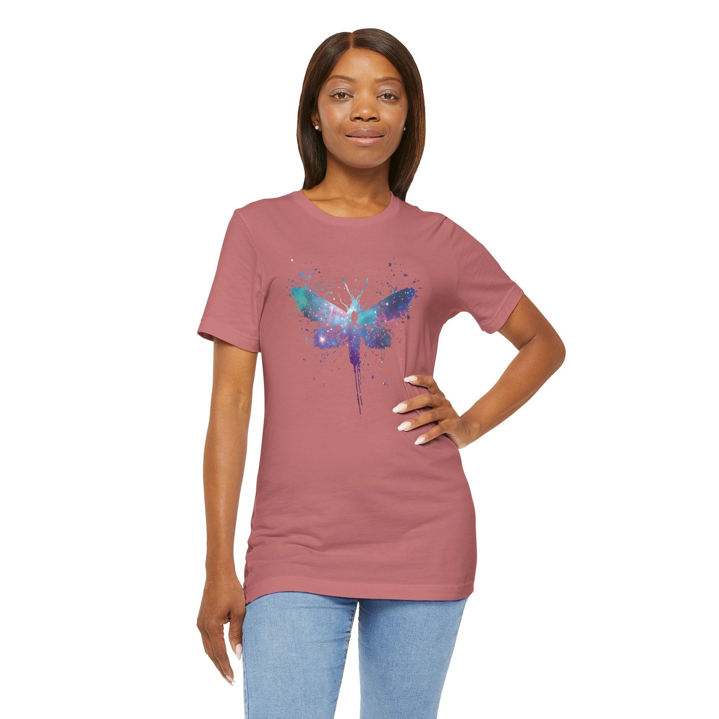 Galaxy Moth Graphic Tee - Watercolor Splatter Butterfly T-Shirt