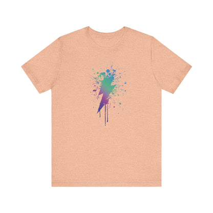 Lightning Bolt Paint-Splash T-Shirt — Colorful Graffiti Graphic Tee