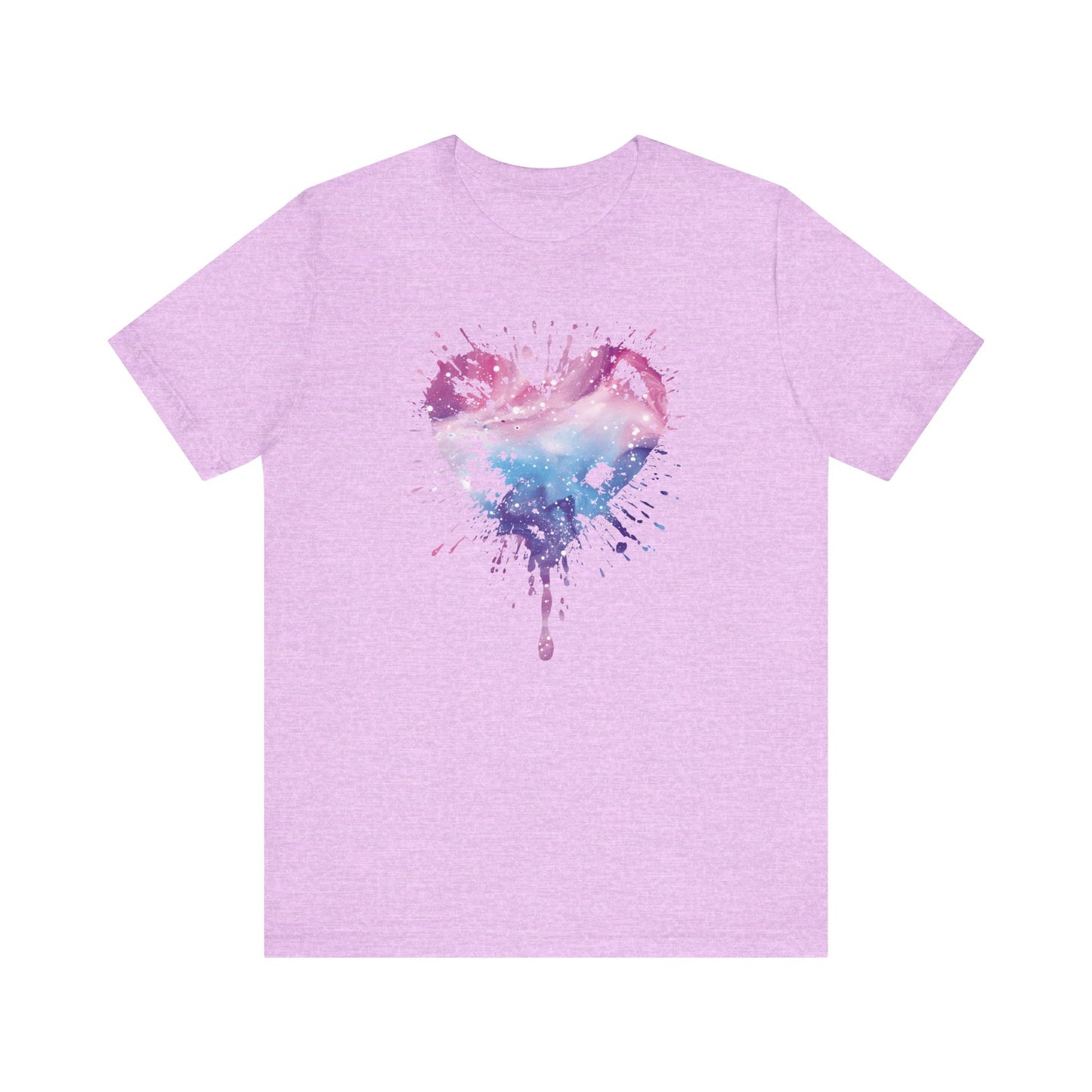 Watercolor Splatter Heart T‑Shirt — Galaxy Pink & Blue Drip Tee
