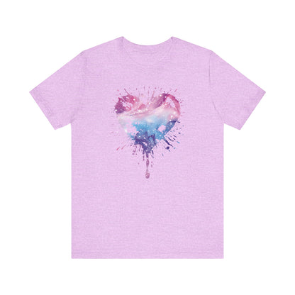 Watercolor Splatter Heart T‑Shirt — Galaxy Pink & Blue Drip Tee