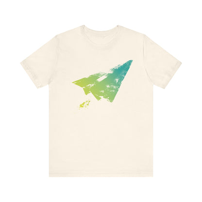 Paper Airplane Graphic Tee — Green Gradient Flight T‑Shirt