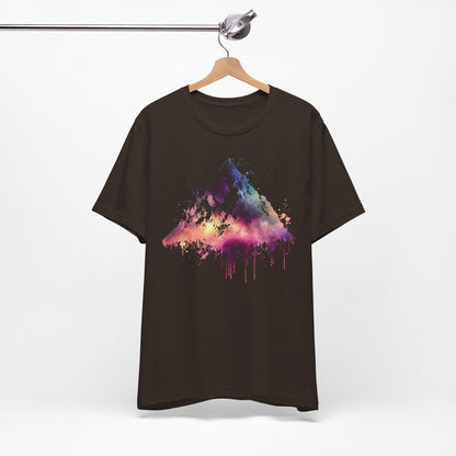 Space Mountain Watercolor Tee — Colorful Drip Peak Graphic T-Shirt