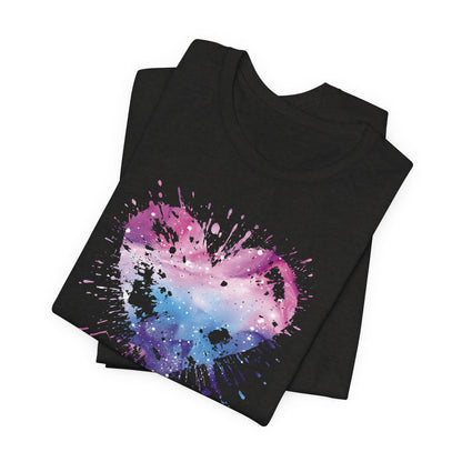 Watercolor Splatter Heart T‑Shirt — Galaxy Pink & Blue Drip Tee