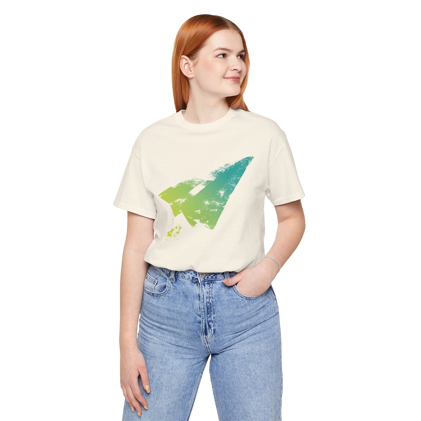 Paper Airplane Graphic Tee — Green Gradient Flight T‑Shirt