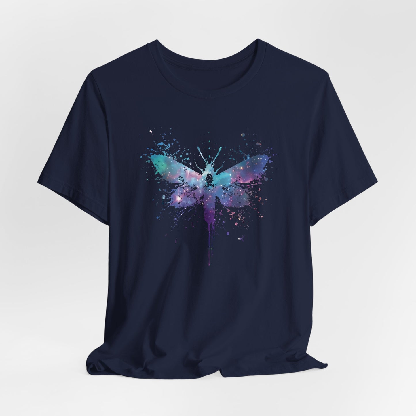 Galaxy Moth Graphic Tee - Watercolor Splatter Butterfly T-Shirt