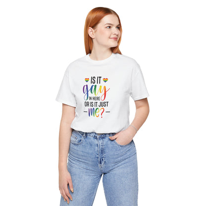 Gay Pride T-Shirt - "Is It Gay In Here Or Is It Just Me?" Rainbow Tee