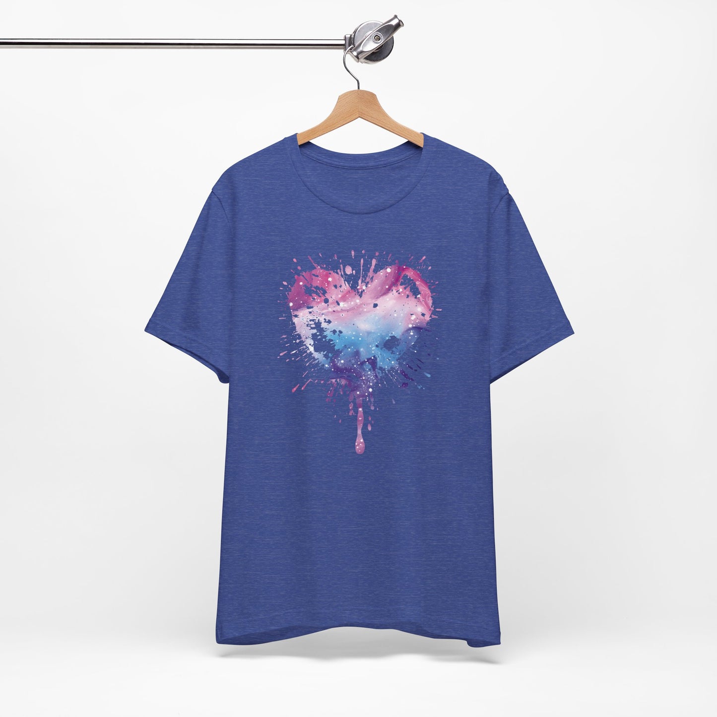 Watercolor Splatter Heart T‑Shirt — Galaxy Pink & Blue Drip Tee